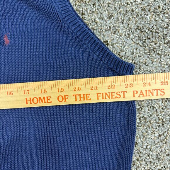 Vintage Polo Ralph Lauren Knit Vest Sweater‎ Mens Large Blue Cotton V-neck Logo - Picture 6 of 7